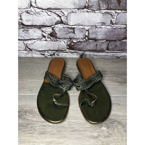 Via Spiga Metallic Green Leather Braided Flats Sandals Women’s Sz 8.5M US/39EU - Picture 16 of 16